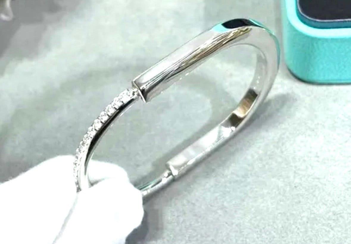 Tiffany&Co 18k gold plated Unisex Unique Style Bangle lock bracelets fashion silver rose yellow gold with box fits 16-21 cm ✨ - buyonlinebehappy