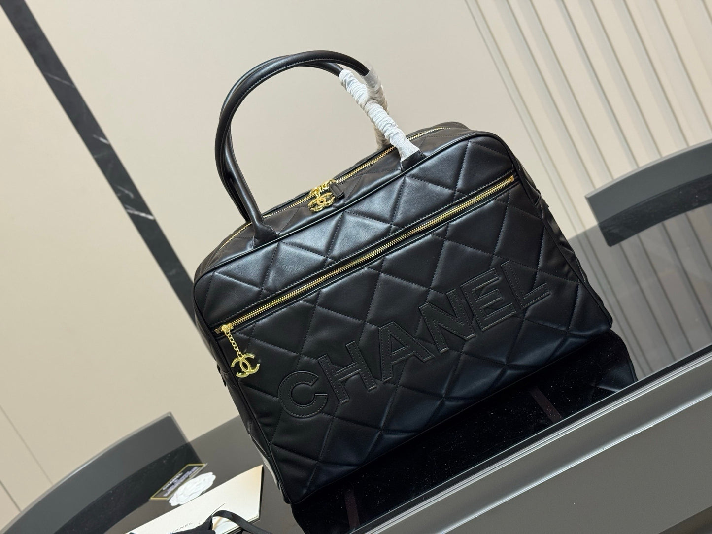 Chanel Vintage Chanel Bowling Black Duffle Bag – 45 cm 🖤 - onlinechics.com