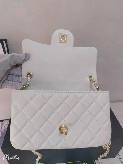 CHANEL 23C Mini Square Flap Bag Pearl Crush / Gold Ball✨ - onlinechics.com