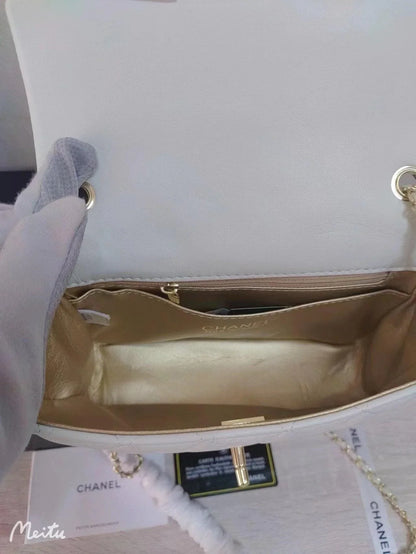 CHANEL 23C Mini Square Flap Bag Pearl Crush / Gold Ball✨ - onlinechics.com