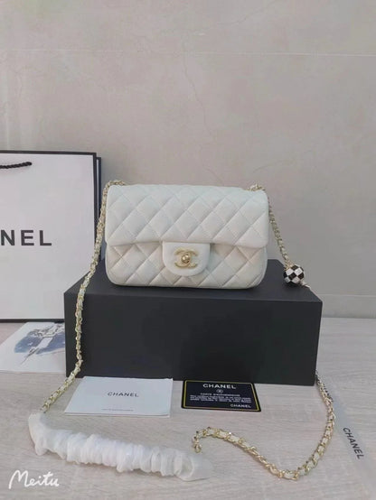 CHANEL 23C Mini Square Flap Bag Pearl Crush / Gold Ball✨ - onlinechics.com