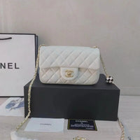 CHANEL 23C Mini Square Flap Bag Pearl Crush / Gold Ball✨