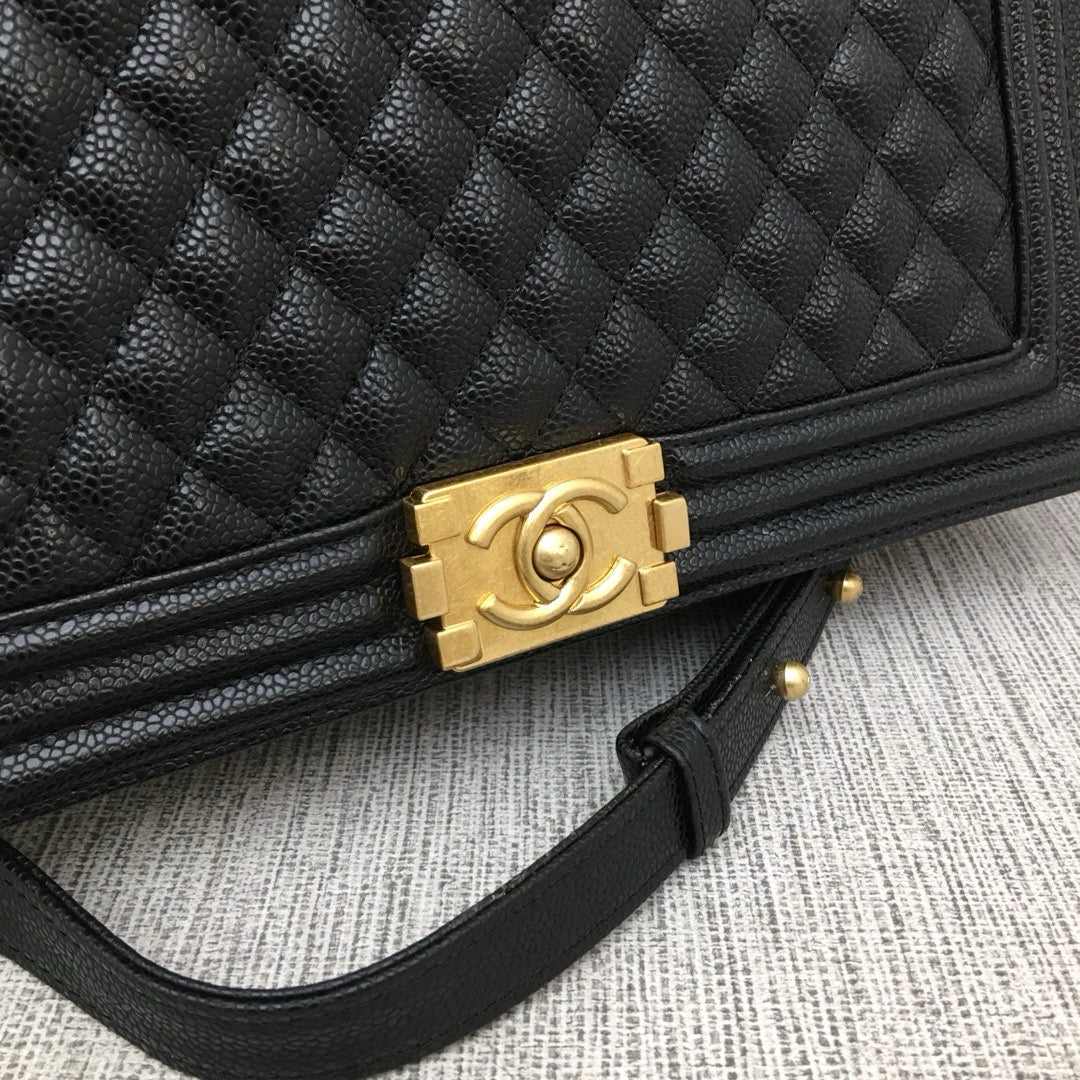 CHANEL Jumbo Large Chanel Gold Le Boy Flap Bag Quilted Lambskin ✨