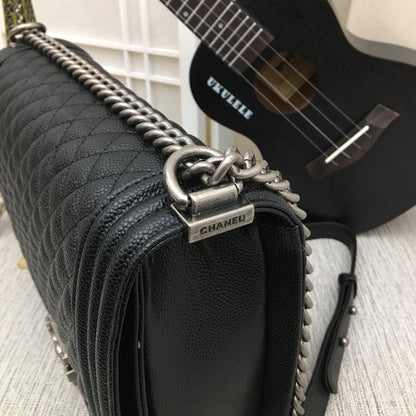 CHANEL Jumbo Large Chanel Silver Le Boy Flap Bag Quilted Caviar✨ - onlinechics.com