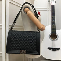 CHANEL Jumbo Large Chanel Silver Le Boy Flap Bag Quilted Caviar✨