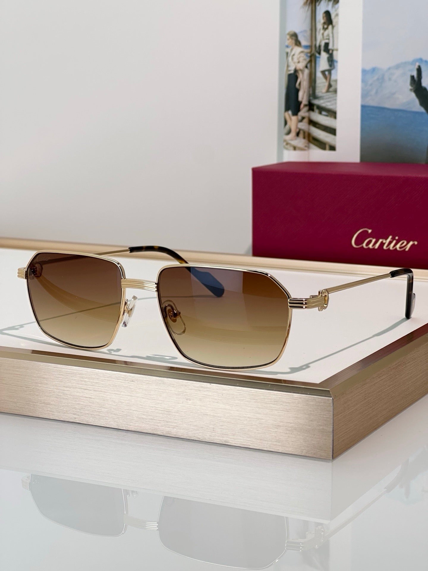 Cartier CT0445O 001 Première de Cartier Rectangle Shape Sunglasses NEW 🐆 - onlinechics.com