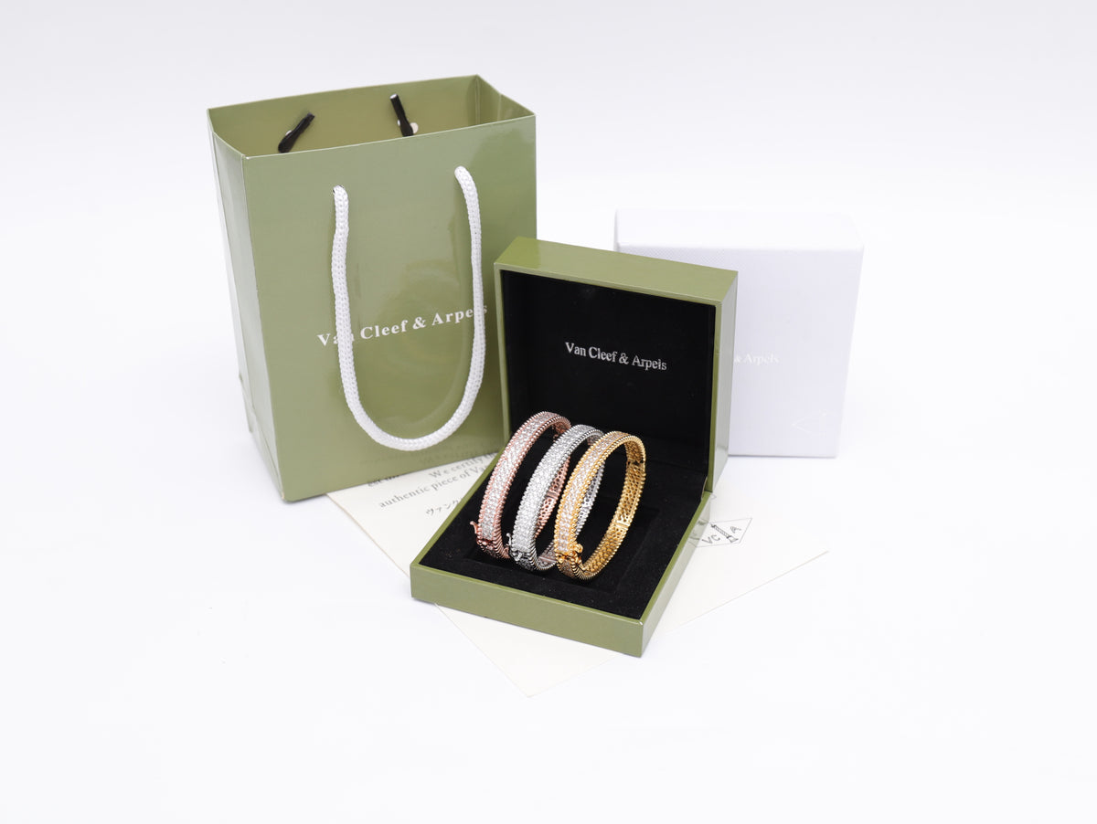 Van Cleef Style Perlée Pavé Bangle Bracelet –18K Gold Plated Women's Jewelry✨