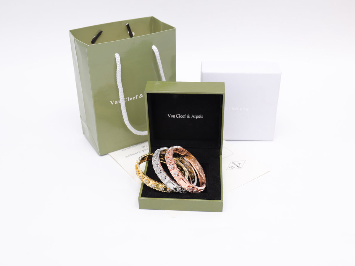 Van Cleef Style Perlée Pavé Bangle Bracelet –18K Gold Plated Women's Jewelry✨