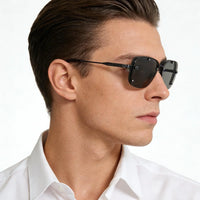 DIOR HOMME  NeoDior S4U Rectangle-Frame Gunmetal-Tone Sunglasses✨