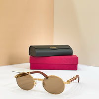 Cartier Première Round-Frame Gold-Tone and Wood  CT0464S Sunglasses 🐆 $3500