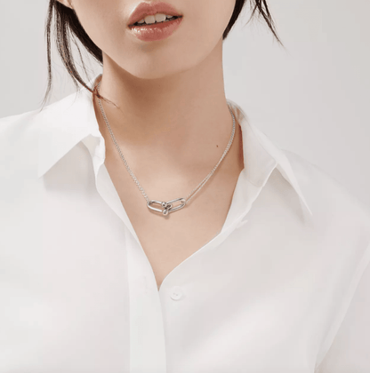 Tiffany&Co 18K gold plated Jewelry For Women Large Double Link Pendant in with Zircon Diamonds Necklace in yellow rose silver ✨ - buyonlinebehappy