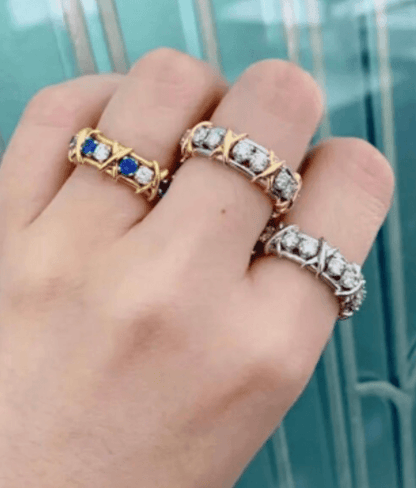 Tiffany&Co 18K Yellow Gold and Platinum Plate Estate Sixteen Stone Ruby and and Diamond Ring White-Yellow gold “X,” the popular symbol of love 6 models - buyonlinebehappy