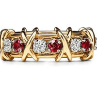 Tiffany&Co 18K Yellow Gold and Platinum Plate Estate Sixteen Stone Ruby and and Diamond Ring White-Yellow gold “X,” the popular symbol of love 6 models
