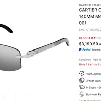 CARTIER Lens Buffalo Horn 60MM-140MM Men's Sunglasses CT 0031RS 001 ✨