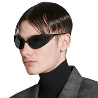 BALENCIAGA RAZOR CAT EYE BB0315 XL Black-Silver Sunglasses🏳️