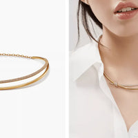 Tiffany&Co 18K Gold Plated Knot Double Row Necklace with Diamonds ✨