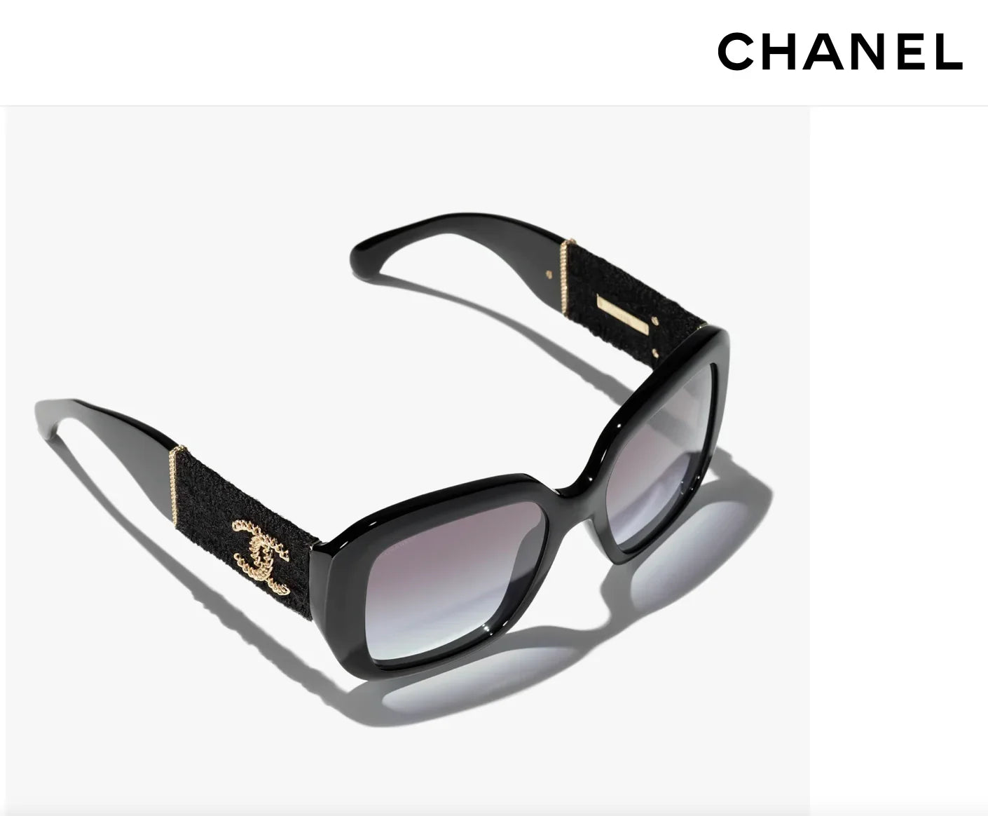 CHANEL 5512 Square Sunglasses Acetate & Tweed Black & Gold 