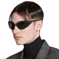 BALENCIAGA RAZOR CAT EYE BB0315 XL Black-Silver Sunglasses🏳️