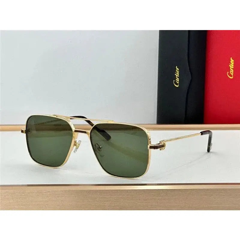 Cartier Square Sunglasses Gold Grey Metal CT 383👑