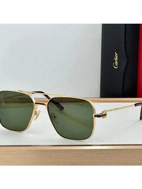 Cartier Square Sunglasses Gold Grey Metal CT 383👑