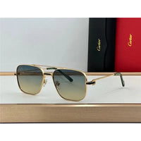 Cartier Square Sunglasses Gold Grey Metal CT 383👑