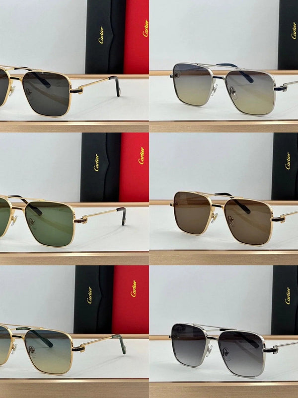 Cartier Square Sunglasses Gold Grey Metal CT 383👑