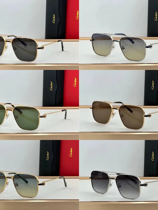 Cartier Square Sunglasses Gold Grey Metal CT 383👑
