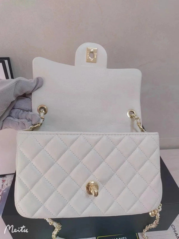 CHANEL 23C Mini Square Flap Bag Pearl Crush / Gold Ball✨