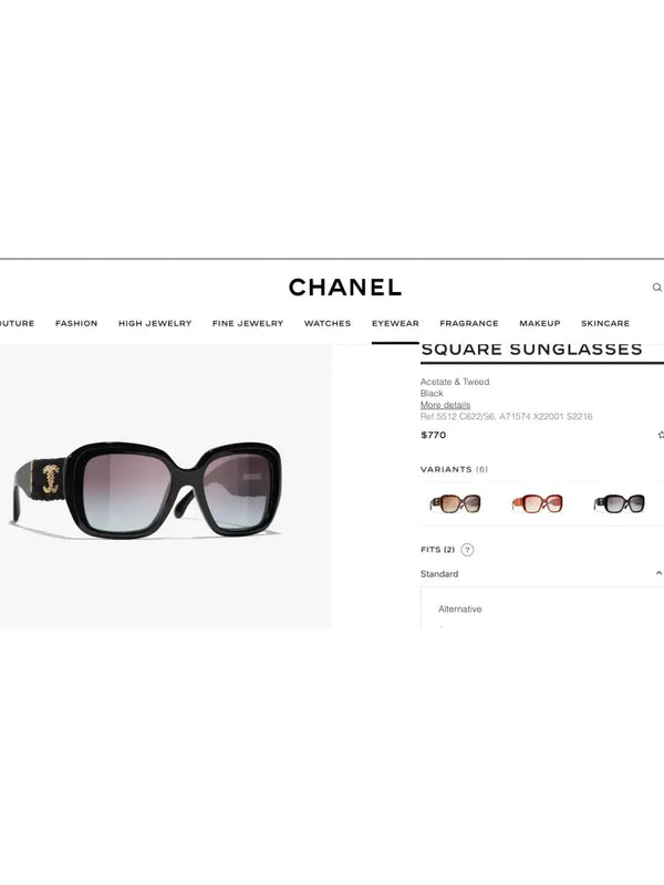 CHANEL 5512 Square Sunglasses Acetate & Tweed Black & Gold frame 6 Colors ✨