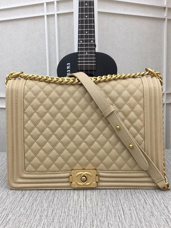 CHANEL Jumbo Large Chanel Gold Le Boy Flap Bag Quilted Lambskin ✨