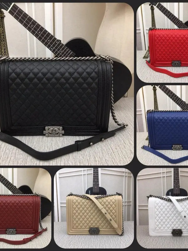 CHANEL Jumbo Large Chanel Silver Le Boy Flap Bag Quilted Caviar✨