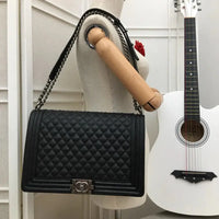 CHANEL Jumbo Large Chanel Silver Le Boy Flap Bag Quilted Caviar✨