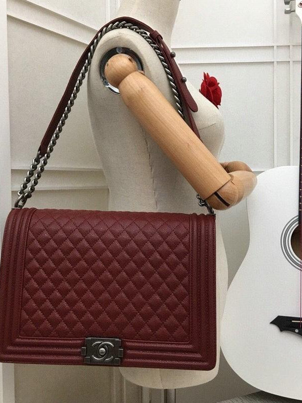 CHANEL Jumbo Large Chanel Silver Le Boy Flap Bag Quilted Caviar✨