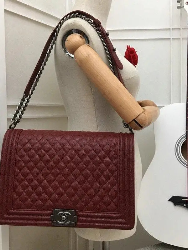 CHANEL Jumbo Large Chanel Silver Le Boy Flap Bag Quilted Caviar✨