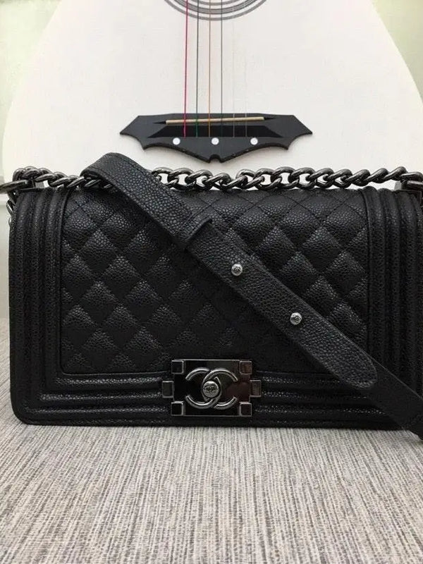 CHANEL Le Boy Medium Ruthenium tone Caviar 8 Colors✨