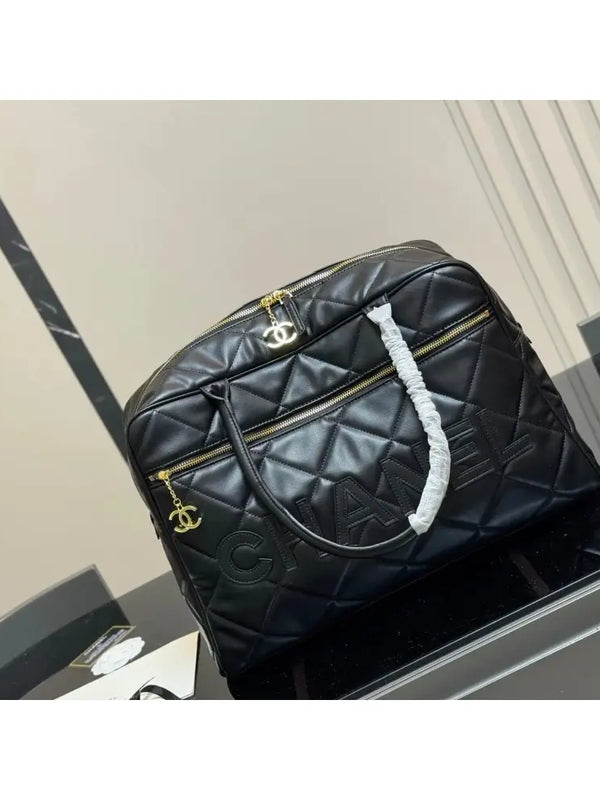 Chanel Vintage Chanel Bowling Black Duffle Bag – 45 cm 🖤