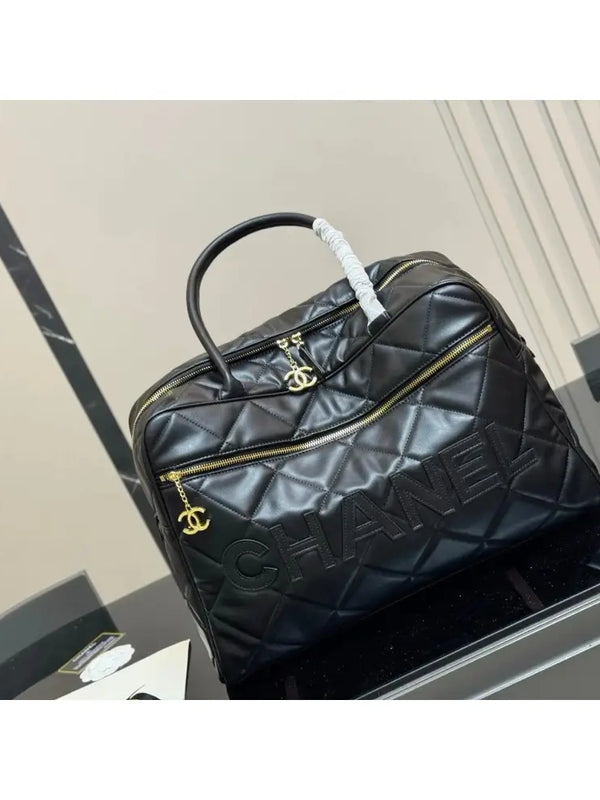 Chanel Vintage Chanel Bowling Black Duffle Bag – 45 cm 🖤