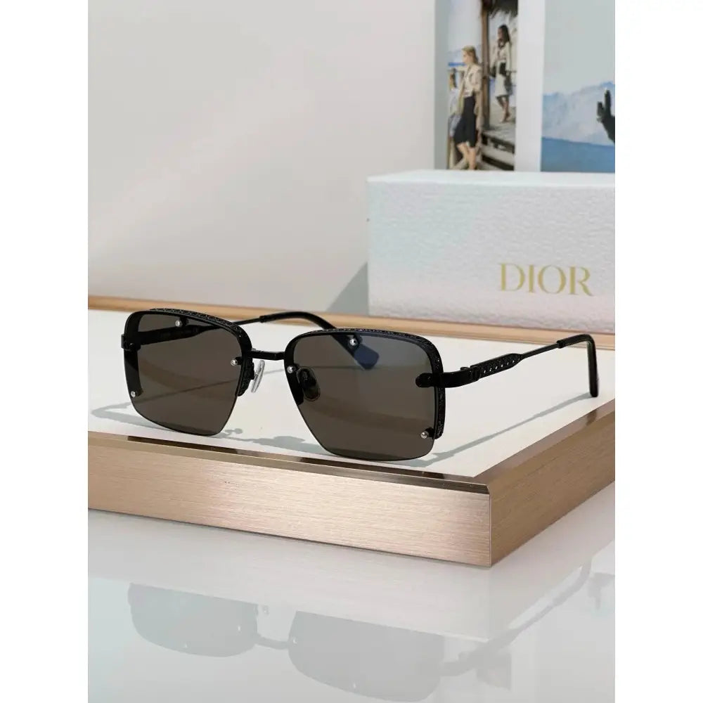 DIOR HOMME  NeoDior S4U Rectangle-Frame Gunmetal-Tone Sunglasses✨