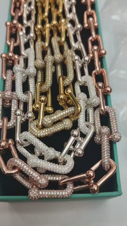 Tiffany&Co 18k Gold Plated Jewelry For Women Long Lock graduated link Necklace in yellow rose silver with Pavé Diamonds