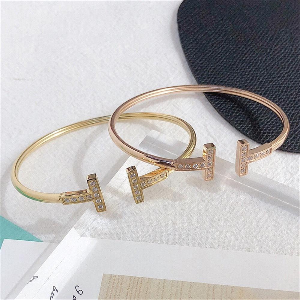 Tiffany&Co 18k gold plated Hinged T bracelet Style bangle ✨
