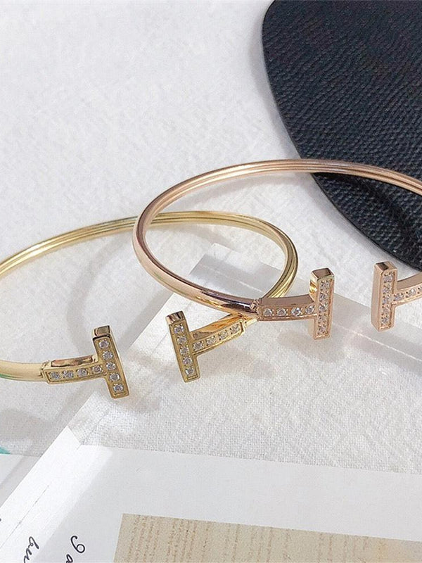Tiffany&Co 18k gold plated Hinged T bracelet Style bangle ✨