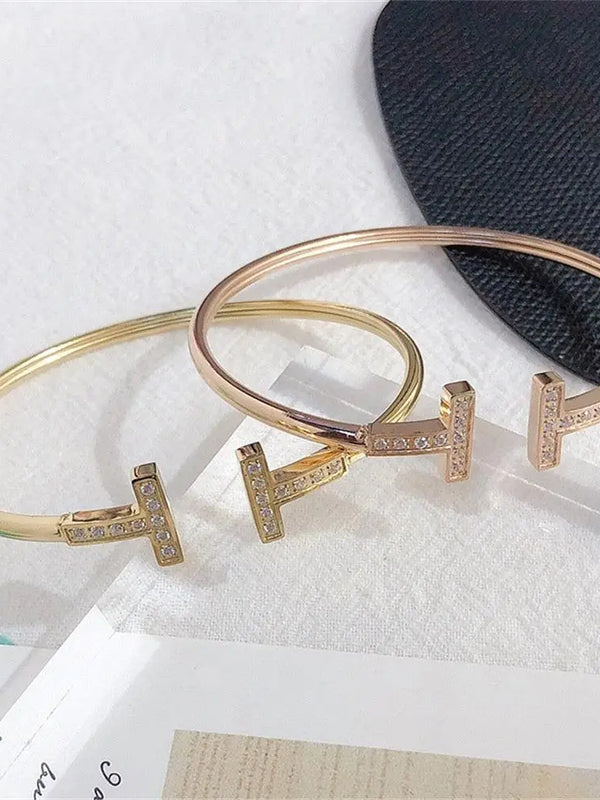 Tiffany&Co 18k gold plated Hinged T bracelet Style bangle ✨