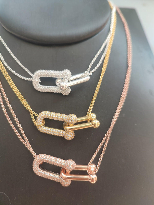 Tiffany&Co 18K gold plated Jewelry For Women Large Double Link Pendant in with Zircon Diamonds Necklace in yellow rose silver ✨