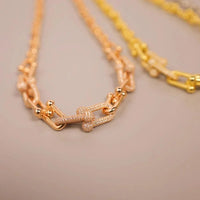 Tiffany&Co 18k Gold Plated Jewelry For Women Long Lock graduated link Necklace in yellow rose silver with Pavé Diamonds