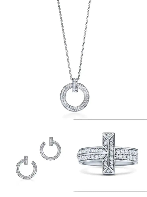 Tiffany&Co 18K Gold Plated Jewelry For Women T1 Circle Pendant Necklace in yellow rose silver with Zircon✨