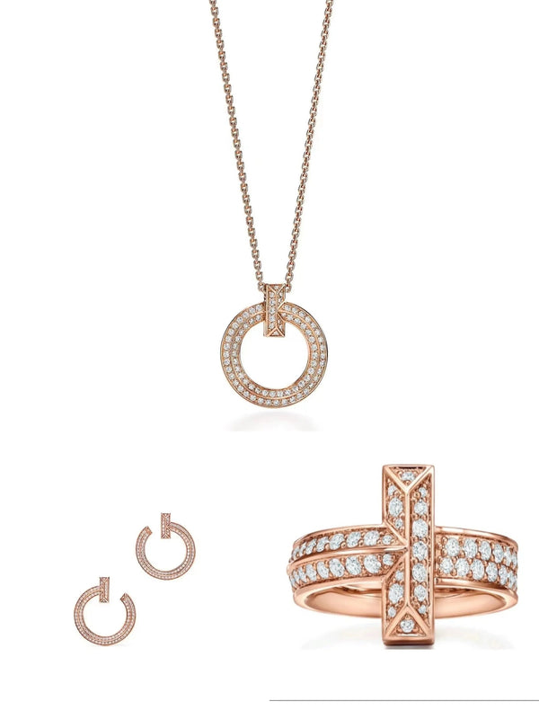 Tiffany&Co 18K Gold Plated Jewelry For Women T1 Circle Pendant Necklace in yellow rose silver with Zircon✨