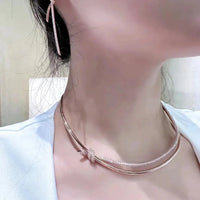 Tiffany&Co 18K Gold Plated Knot Double Row Necklace with Diamonds ✨