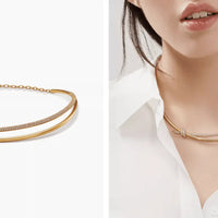 Tiffany&Co 18K Gold Plated Knot Double Row Necklace with Diamonds ✨