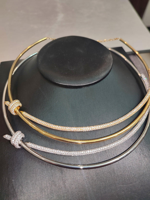 Tiffany&Co 18K Gold Plated Knot Double Row Necklace with Diamonds ✨