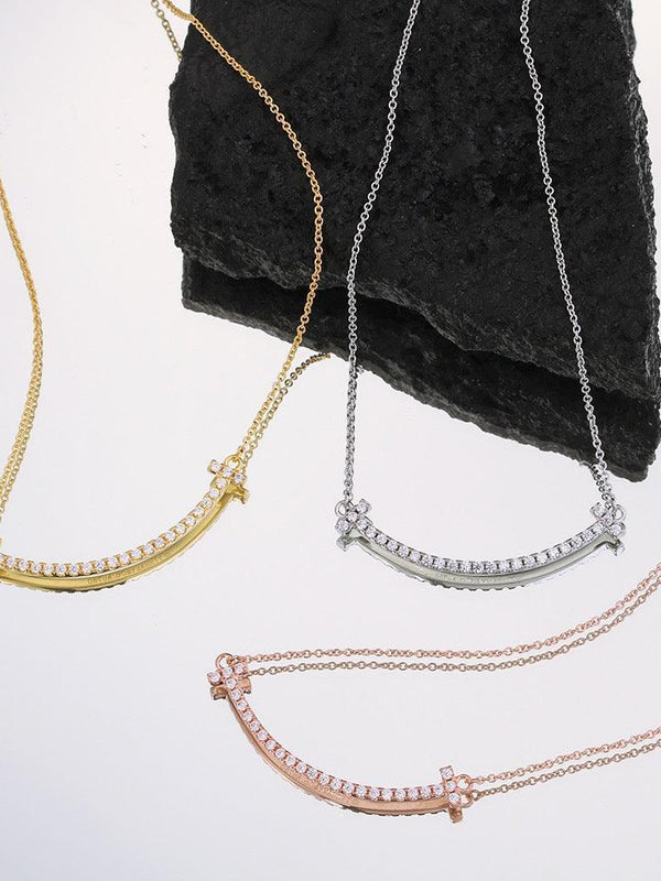 Tiffany&Co 18k gold plated Smile Pendant Necklace Bracelet Earring double row hinged White Rose Yellow gold 3 models with box